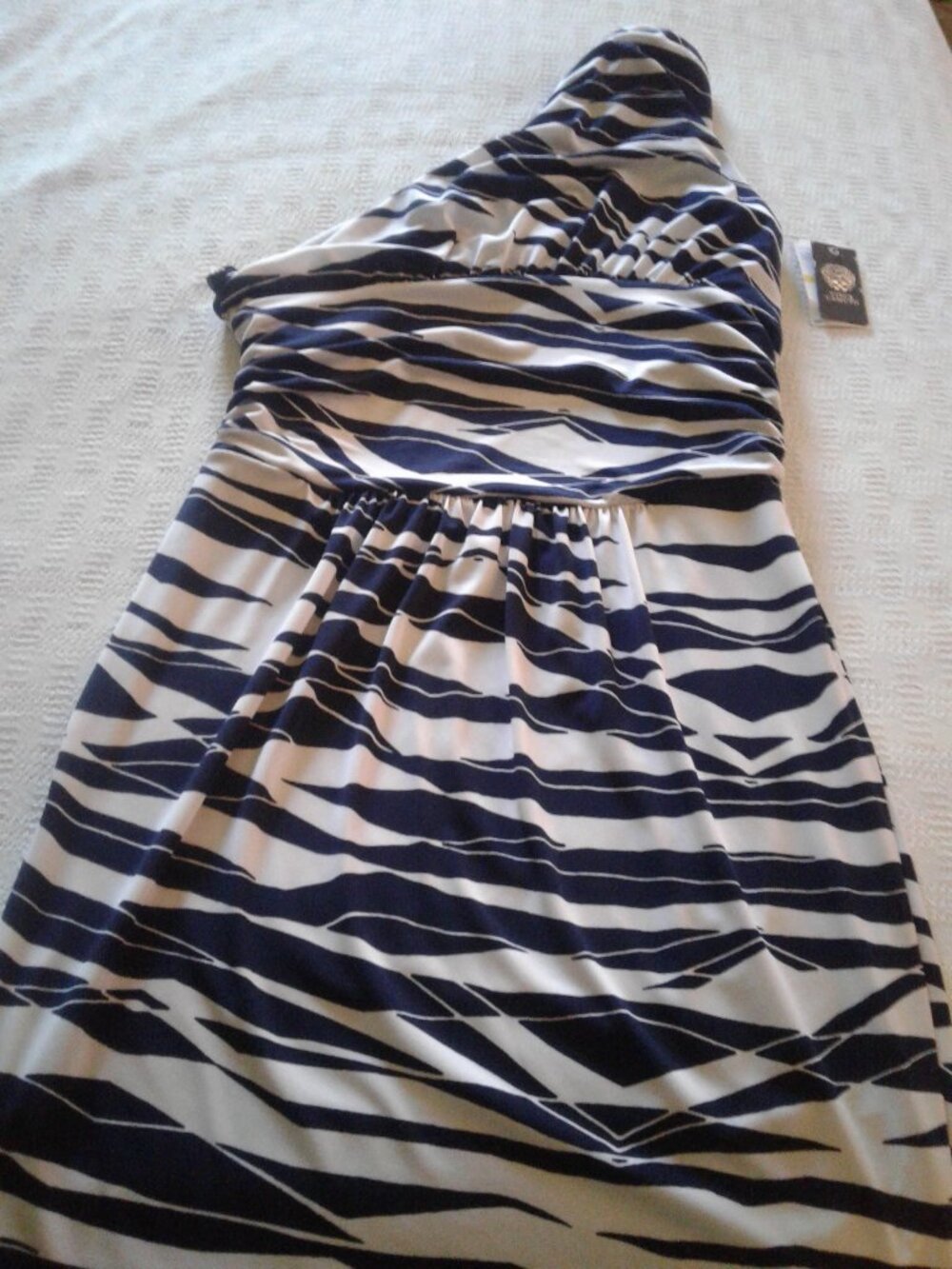 New! Vince Mini-Stripped One-Shoulder Dress